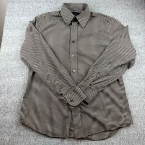 Express Design Studio Button Down Mens M Brown Pinstripe 80s Two-Ply Cotton‎